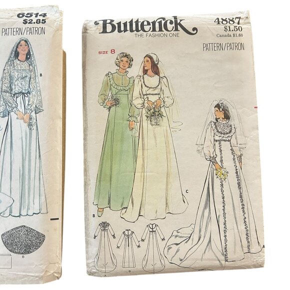 Vintage Butterick Wedding Dress Patterns 6514 4887 Uncut Bridal Formal Sewing - Picture 4 of 8